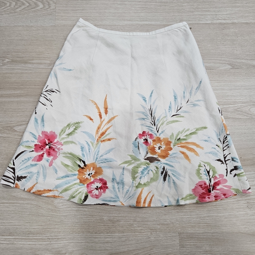 Talbots Womens Midi Skirt Size 2 Petites Floral A-Line Silk/Linen Blend